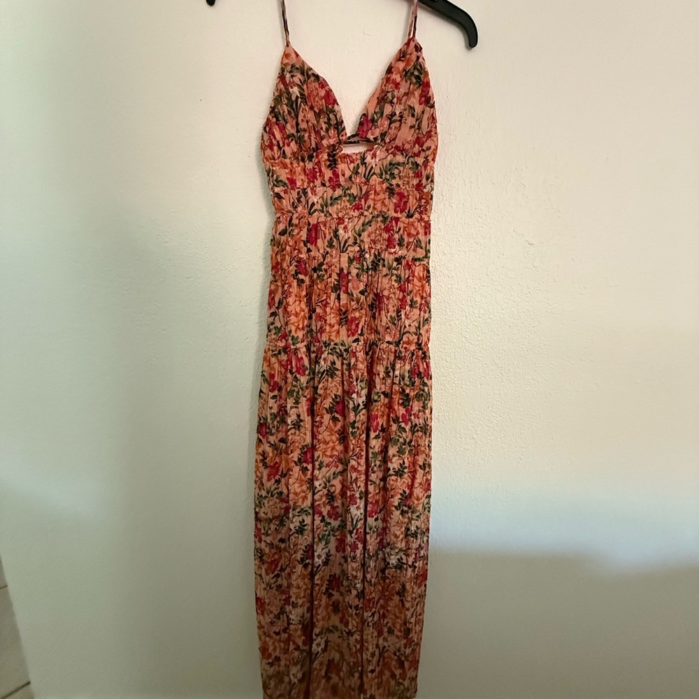 Astr Red and Pink Floral Maxi Dress